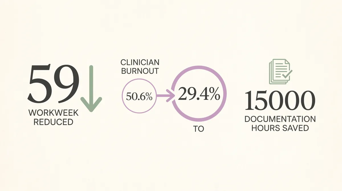 An infographic displaying clinical stats including documentation hours saved and burnout reductions