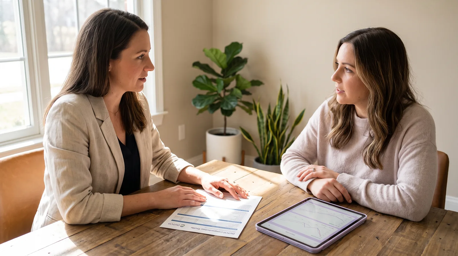 A practitioner explaining lab biomarker details to a patient during an integrative consultation.
