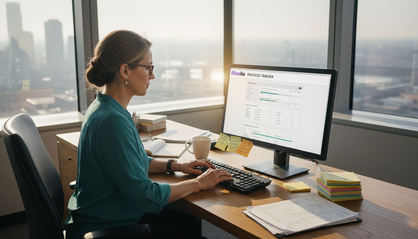 Clinician entering health protocol data in office