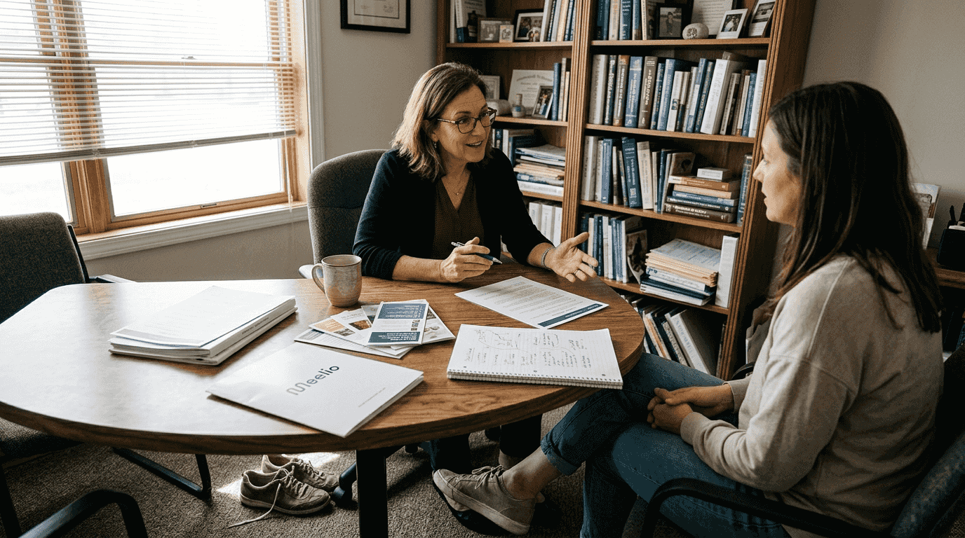 Doctor and patient review care plan in office